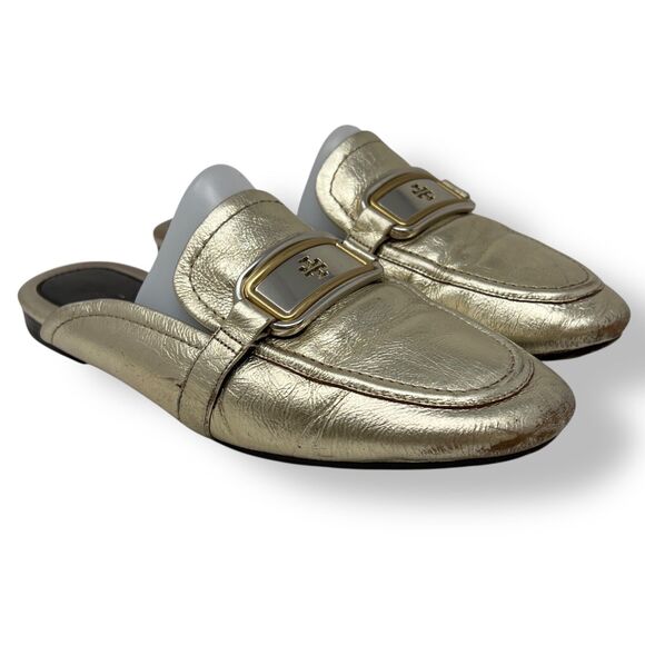 Tory Burch Women’s GEORGIA BACKLESS LOAFER Gold Metallic Leather Size 10 - Picture 1 of 9